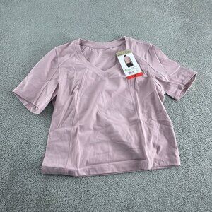 Mondetta Ribbed V-Neck Short Sleeve Top M Recycled Nylon Moisture NWT 4514